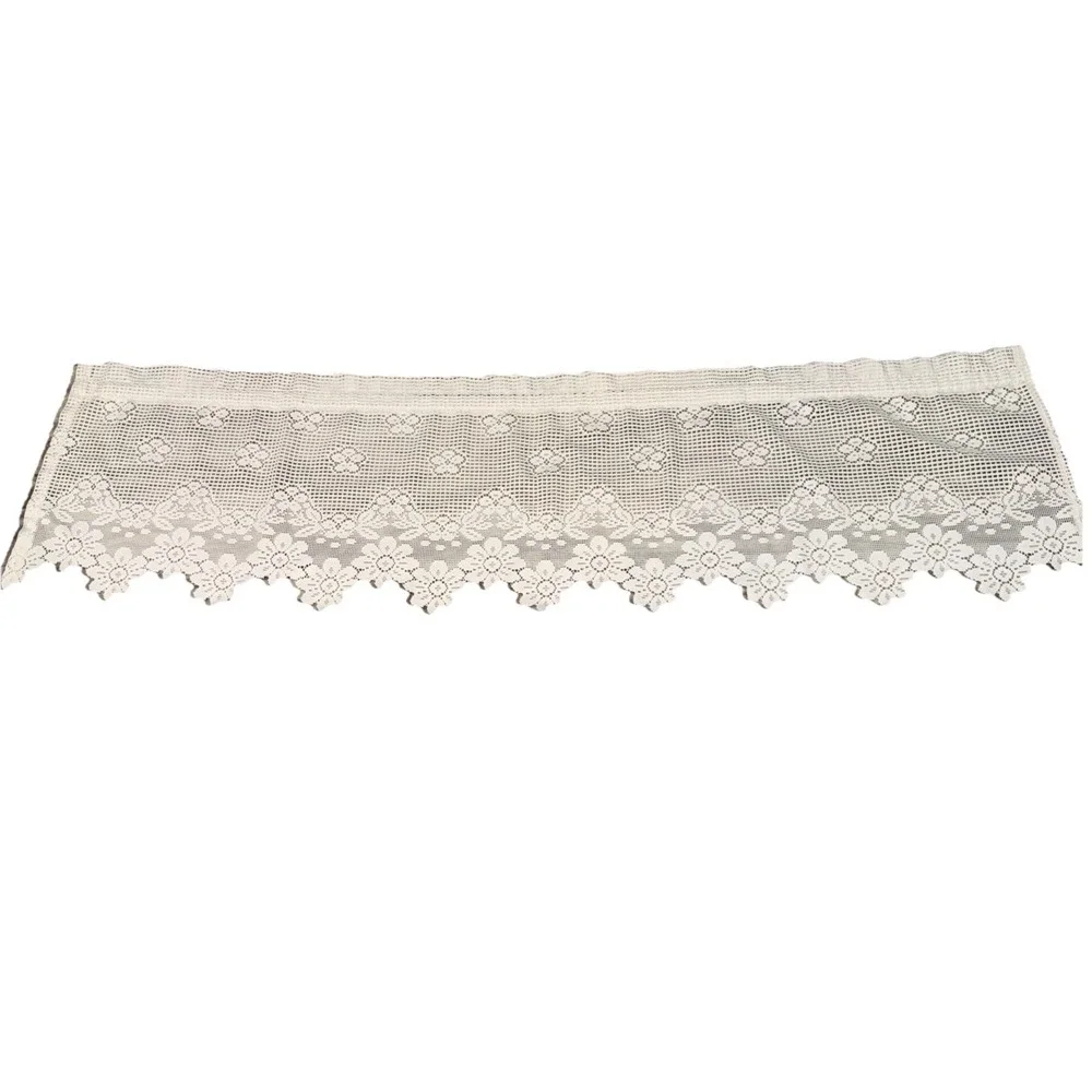 Vintage Lace Scalloped Valance Curtain White Country Cottage Floral 65X18 In